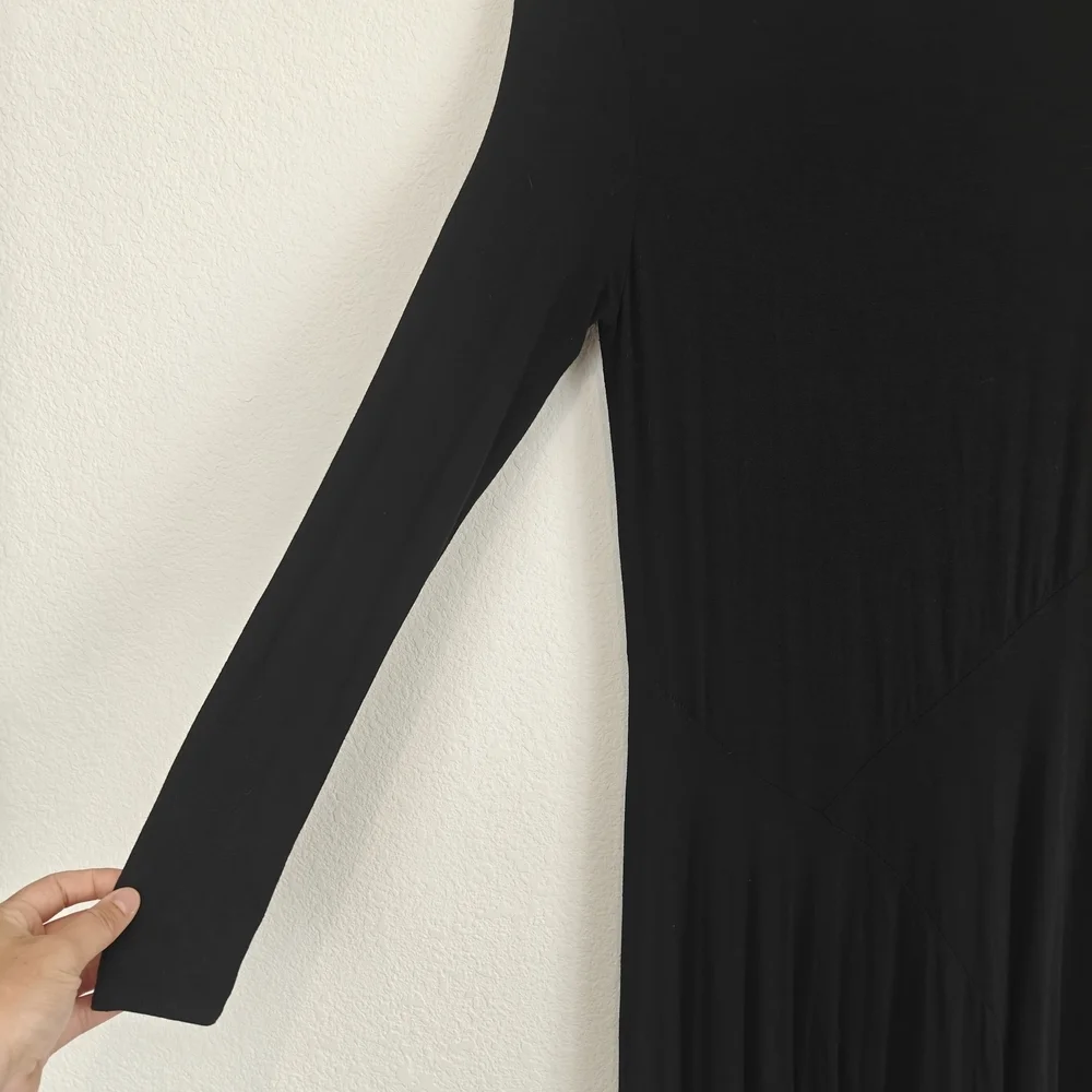 Free People “Beach” Black Mock Neck Longline Maxi Dress XS – Stretchy Boho Chic